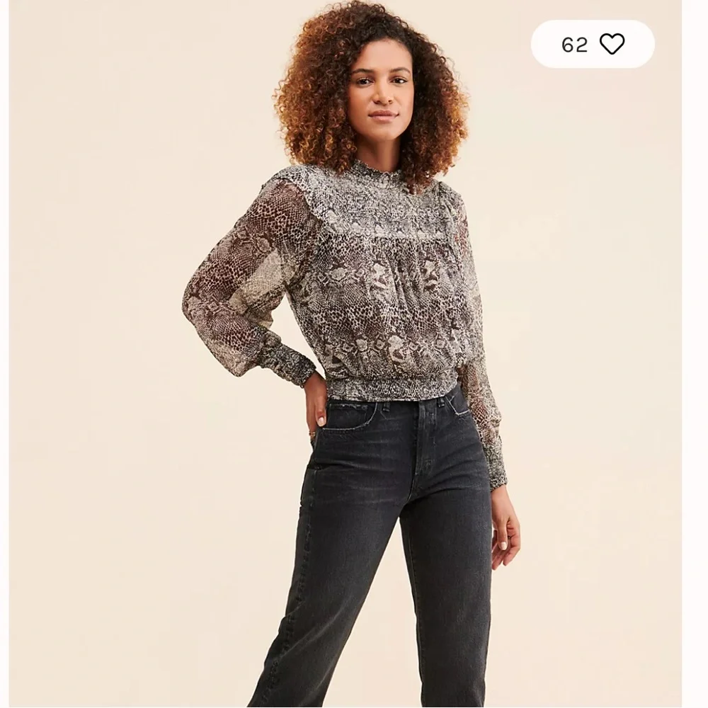 Free People Roma Blouse Snake Size S  Double Tie Back Smocking